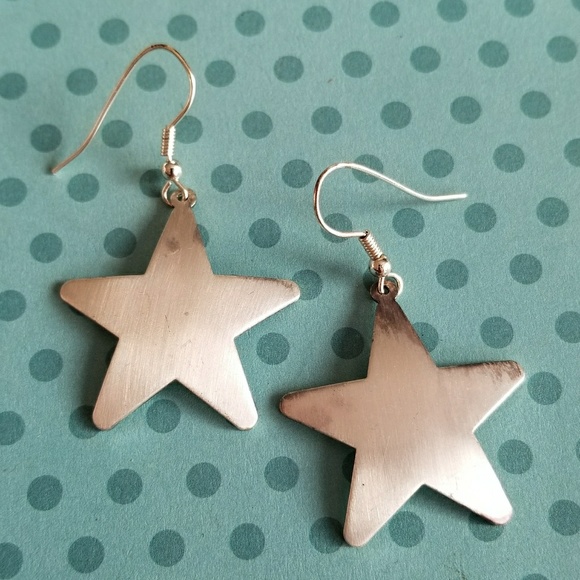 Vintage Jewelry - Relisted- -vintage silver star earrings dangly celestial